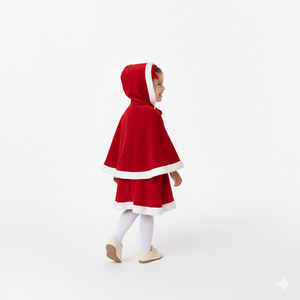 Toddler Girls’ Santa Dress with Hooded Cape – Holiday Outfit Set (9M–5T)