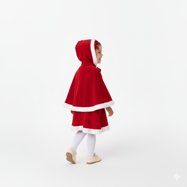Toddler Girls’ Santa Dress with Hooded Cape – Holiday Outfit Set (9M–5T)