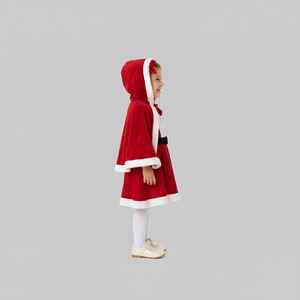 Toddler Girls’ Santa Dress with Hooded Cape – Holiday Outfit Set (9M–5T)