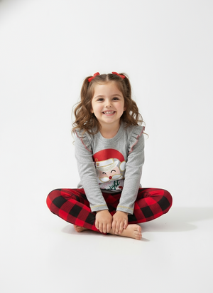Toddler & Kids "Merry and Bright" Santa Top and Red Plaid Leggings Set (3T–8T)