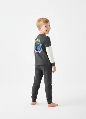 Grey Sweatshirt and Black Sweatpants Set 1