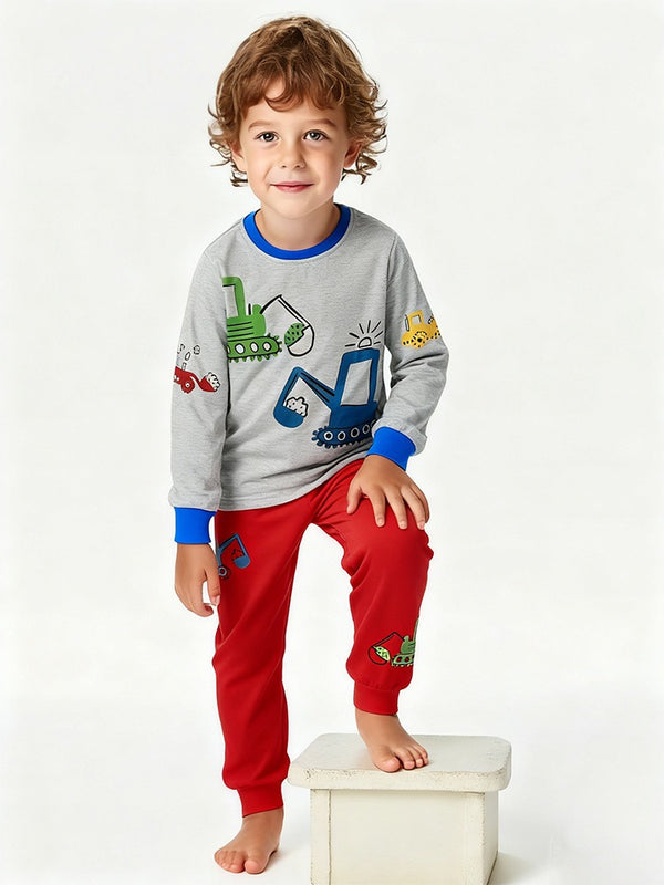 Grey Top Red Bottom Long Sleeve Two Piece