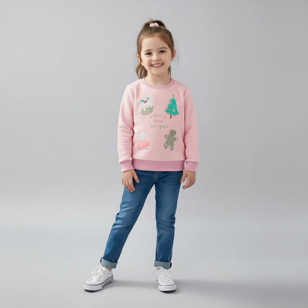 Pink Christmas Sweatshirt for Toddler and Kids Girls - Long Sleeve Crew Neck