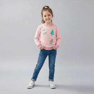 Pink Christmas Sweatshirt for Toddler and Kids Girls - Long Sleeve Crew Neck
