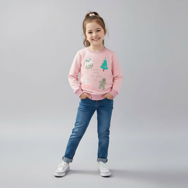 Pink Christmas Sweatshirt for Toddler and Kids Girls - Long Sleeve Crew Neck