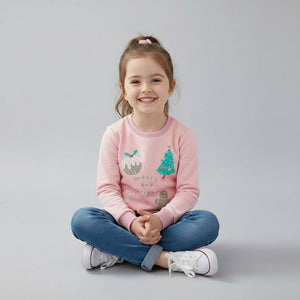 Pink Christmas Sweatshirt for Toddler and Kids Girls - Long Sleeve Crew Neck