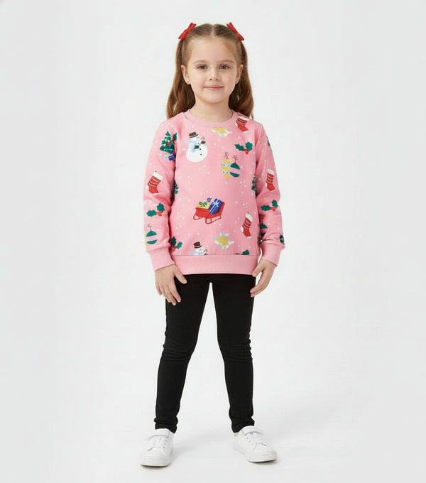 Pink Christmas Sweatshirt for Toddler and Kids Girls