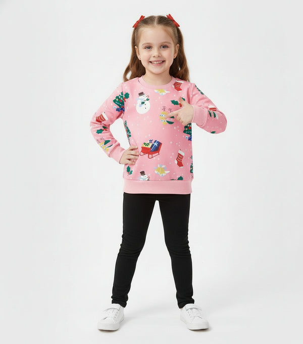 Pink Christmas Sweatshirt for Toddler and Kids Girls