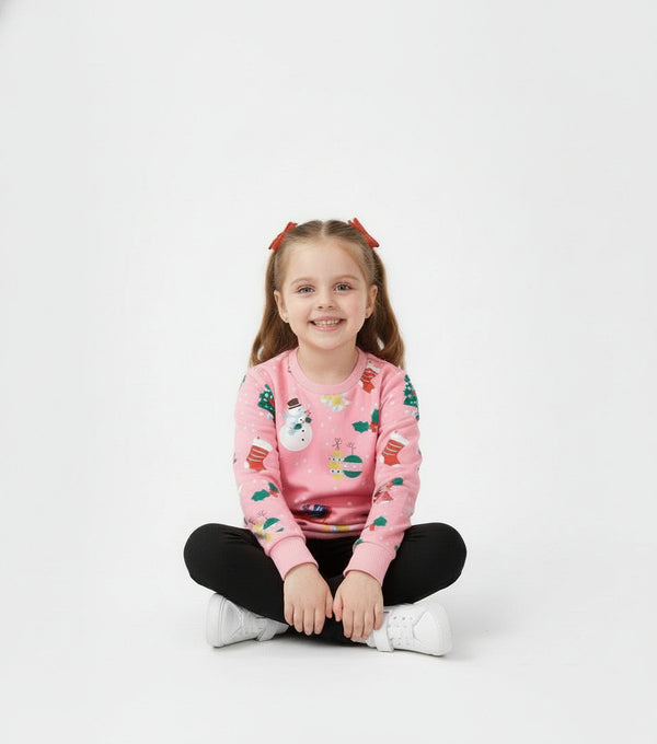 Pink Christmas Sweatshirt for Toddler and Kids Girls