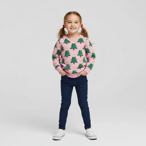 Toddler and Kids Christmas Tree Sweatshirt - Long Sleeve Cartoon Print for Girls