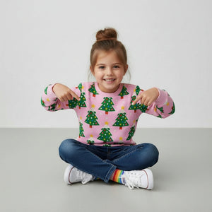 Toddler and Kids Christmas Tree Sweatshirt - Long Sleeve Cartoon Print for Girls