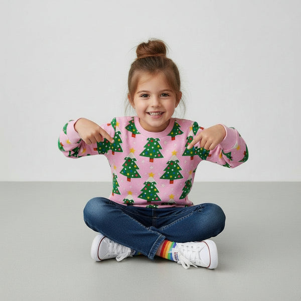 Toddler and Kids Christmas Tree Sweatshirt - Long Sleeve Cartoon Print for Girls