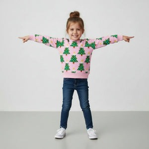 Toddler and Kids Christmas Tree Sweatshirt - Long Sleeve Cartoon Print for Girls