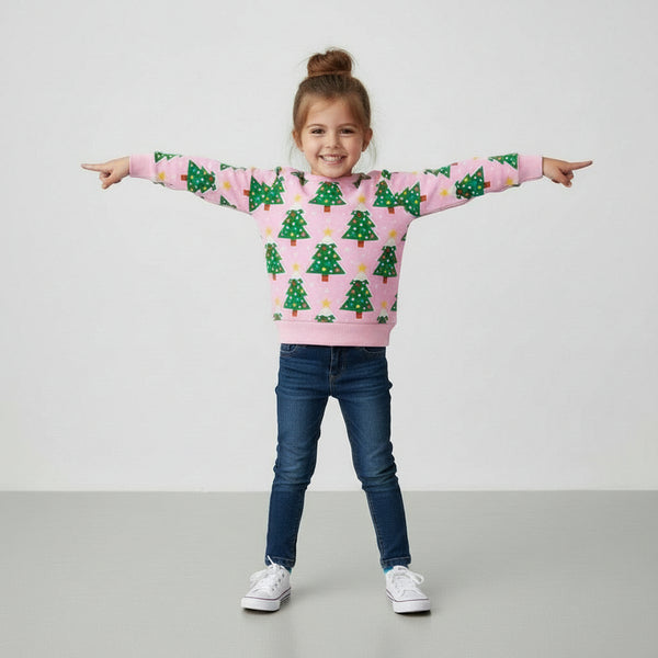 Toddler and Kids Christmas Tree Sweatshirt - Long Sleeve Cartoon Print for Girls