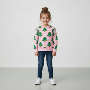 Toddler and Kids Christmas Tree Sweatshirt - Long Sleeve Cartoon Print for Girls
