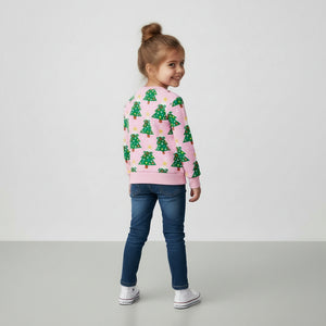 Toddler and Kids Christmas Tree Sweatshirt - Long Sleeve Cartoon Print for Girls