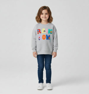 Toddler and Kids Girls Grey Sweater - Cartoon Flower Letter Patch Long Sleeve Pullover