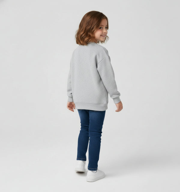Toddler and Kids Girls Grey Sweater - Cartoon Flower Letter Patch Long Sleeve Pullover