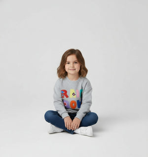 Toddler and Kids Girls Grey Sweater - Cartoon Flower Letter Patch Long Sleeve Pullover