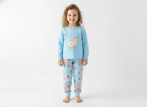 Toddler and Kids Girls Pajama Set - Baby Blue Long Sleeve Loungewear
