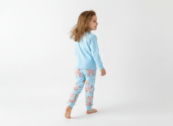 Toddler and Kids Girls Pajama Set - Baby Blue Long Sleeve Loungewear