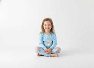 Toddler and Kids Girls Pajama Set - Baby Blue Long Sleeve Loungewear