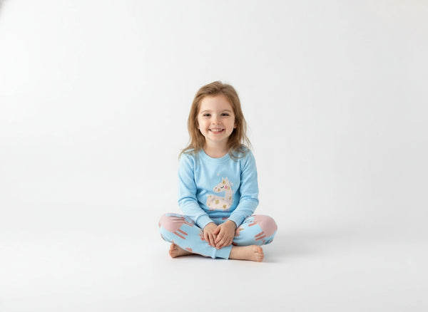 Toddler and Kids Girls Pajama Set - Baby Blue Long Sleeve Loungewear