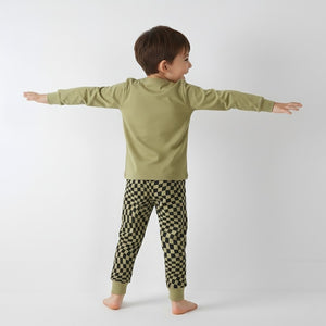 Toddler & Kids Olive Green Geometric Dinosaur Pajama Set