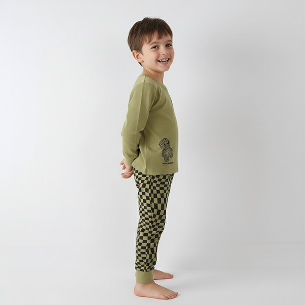Toddler & Kids Olive Green Geometric Dinosaur Pajama Set