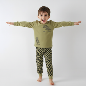 Toddler & Kids Olive Green Geometric Dinosaur Pajama Set