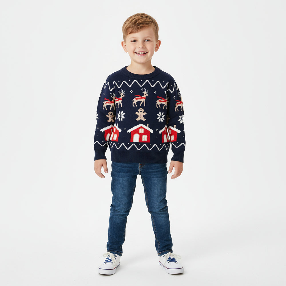 Navy Blue Christmas Sweater for Toddler and Kids Boys