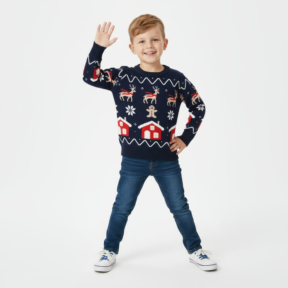 Navy Blue Christmas Sweater for Toddler and Kids Boys