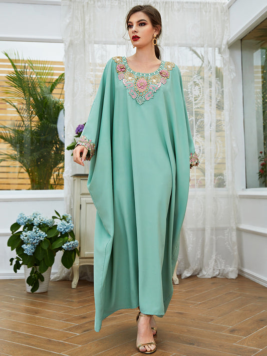 Raja Embroidered Mint Green Kaftan - Yarafly 