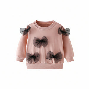 Toddler & Kids Pink Sweatshirt with Black Tulle Bows (Ages 3T–8T)