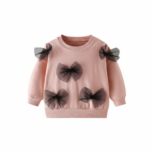 Toddler & Kids Pink Sweatshirt with Black Tulle Bows (Ages 3T–8T)