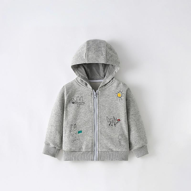 Toddler & Kids Gray Doodle Print Hoodie Jacket (2T–7T)