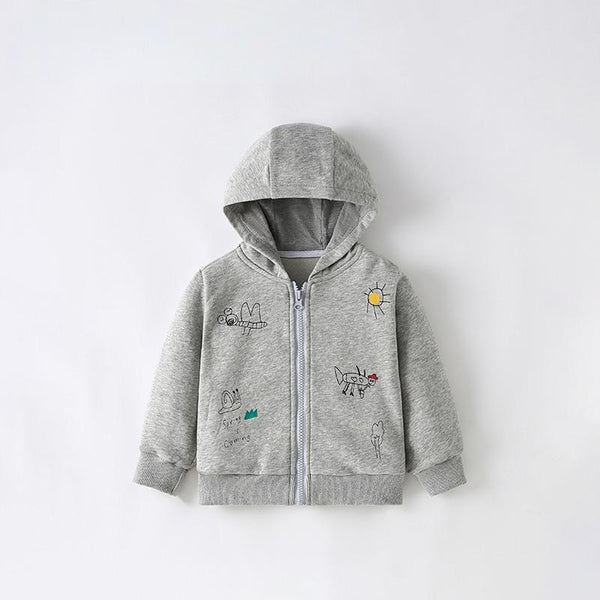 Toddler & Kids Gray Doodle Print Hoodie Jacket (2T–7T)