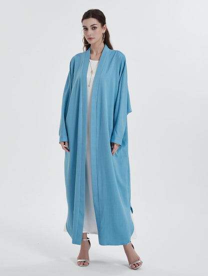 Sky Blue Open Abaya | Modern Minimalist Cardigan | Modest Fashion - Yarafly 