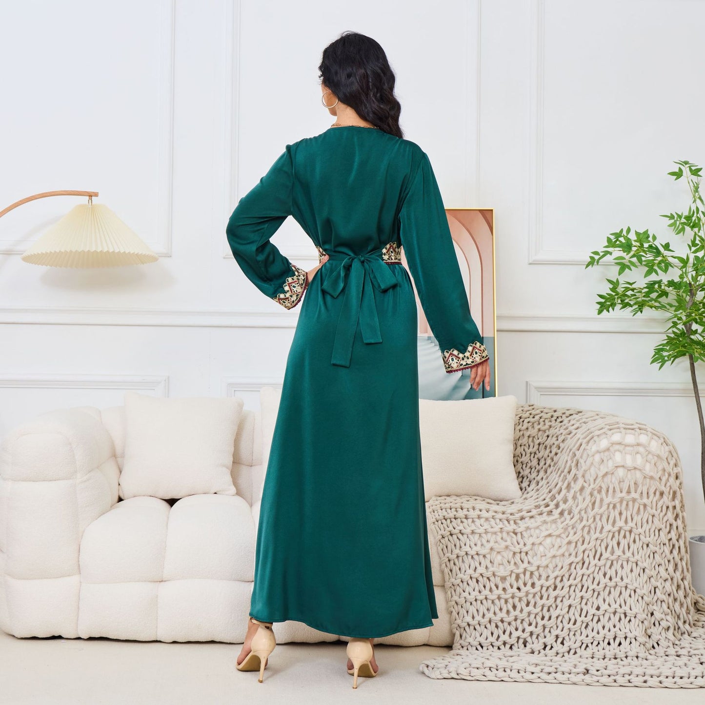 Damascus Green Syrian Kaftan Dress - Yarafly 