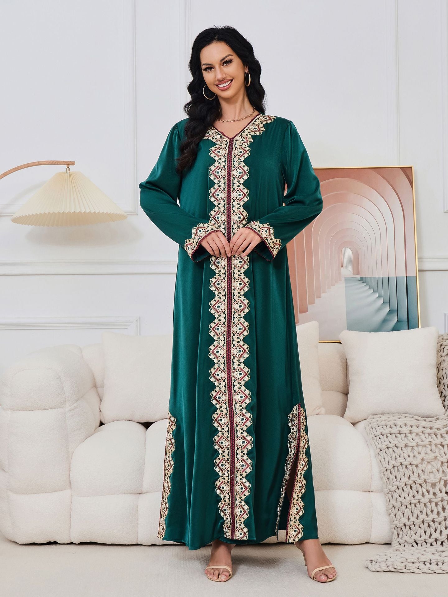 Damascus Green Syrian Kaftan Dress - Yarafly 