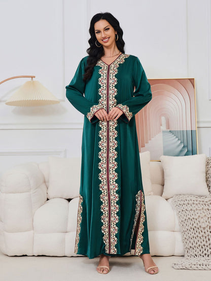 Damascus Green Syrian Kaftan Dress - Yarafly 