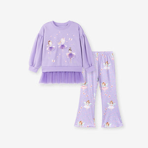 Girls Autumn Long Sleeve Purple Cartoon Sweet Pajama Set - Sizes 2T to 7T
