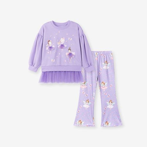 Girls Autumn Long Sleeve Purple Cartoon Sweet Pajama Set - Sizes 2T to 7T