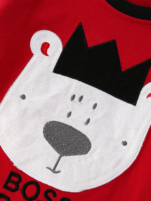 Red Plaid Boss Bear Christmas Pajama Set for Toddler and Kids Boys and Girls