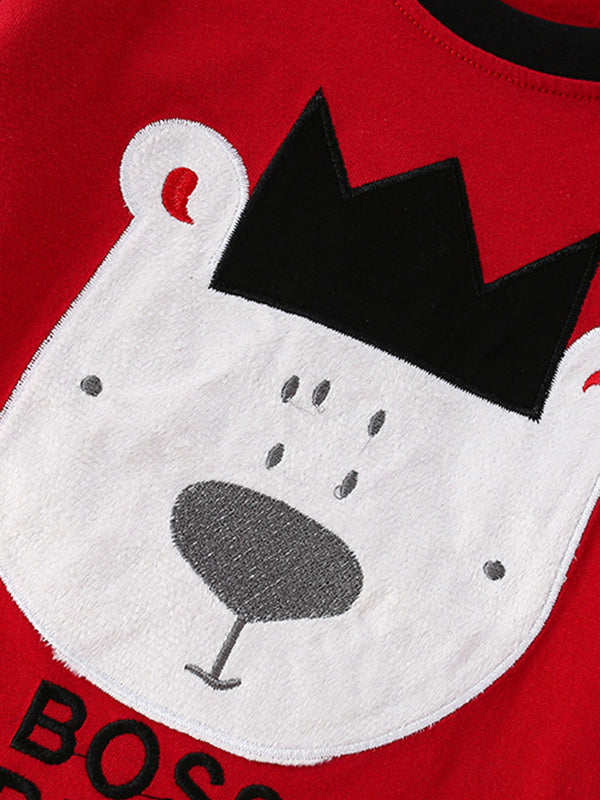 Red Plaid Boss Bear Christmas Pajama Set for Toddler and Kids Boys and Girls