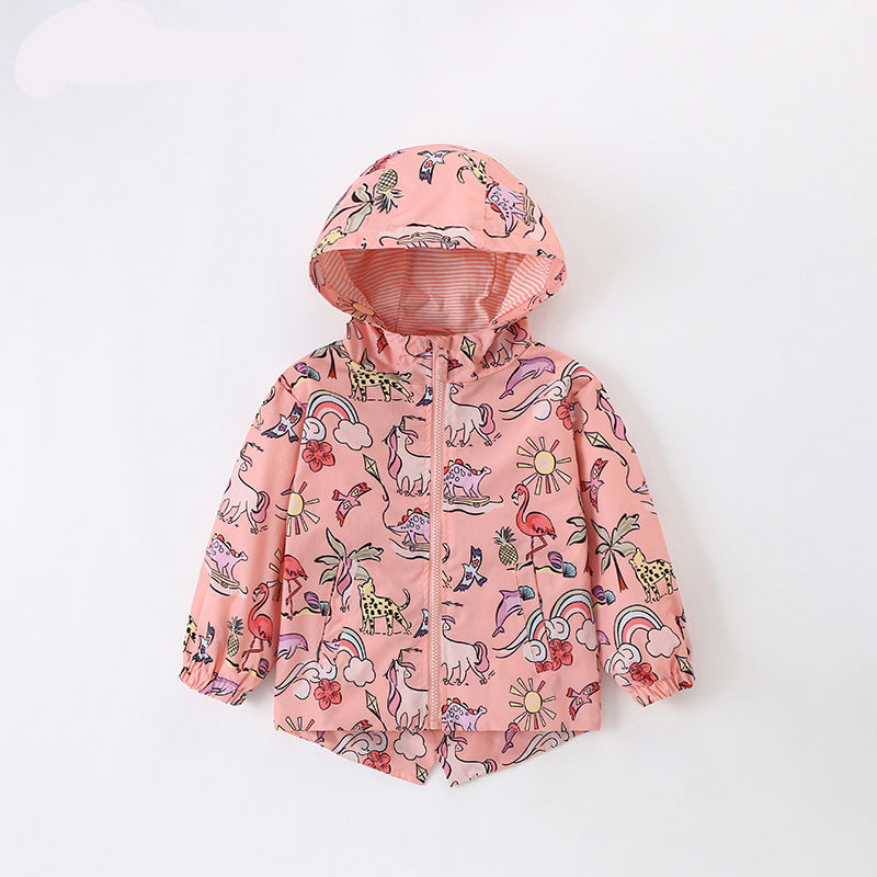 Pink Dinosaur & Rainbow Toddler & Kids Windbreaker Jacket (2T–7T)