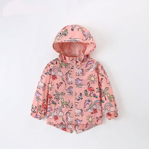 Pink Dinosaur & Rainbow Toddler & Kids Windbreaker Jacket (2T–7T)