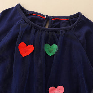 Girls Autumn Long Sleeve Princess Dress with Love Heart Gauze - Sizes 2T to 7T