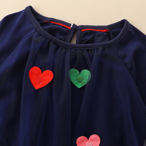 Girls Autumn Long Sleeve Princess Dress with Love Heart Gauze - Sizes 2T to 7T