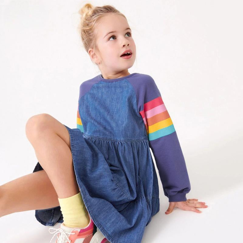 Toddler & Kids Rainbow Sleeve Denim Dress - Yarafly
